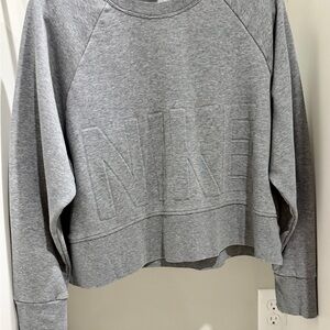 Nike Grey Embossed Logo Cropped Sweatshirt